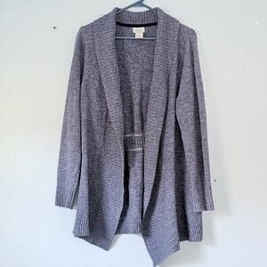 LL Bean Cardigan Sweater Large Blue Shawl Collar Open Mid Length Classic Teacher